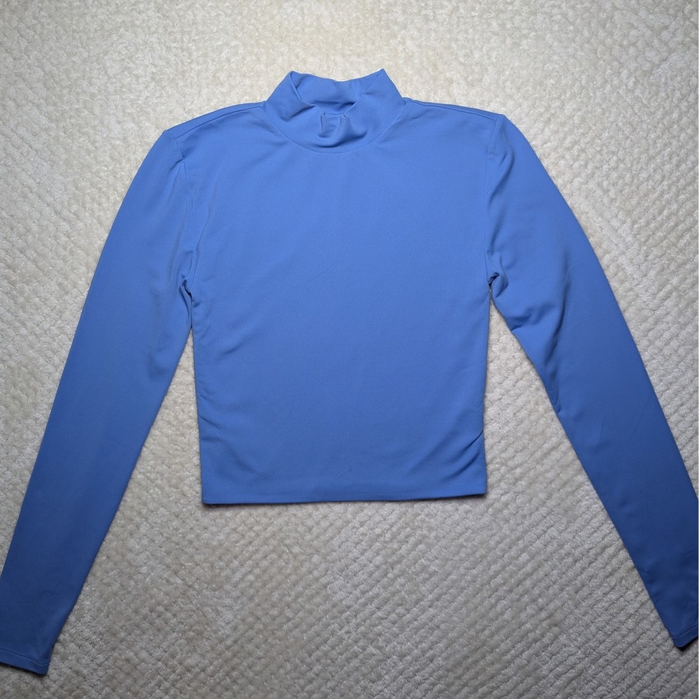 Babaton Aritzia Mock Neck Long Sleeve Top Periwinkle Blue Cropped Slim Fit S
